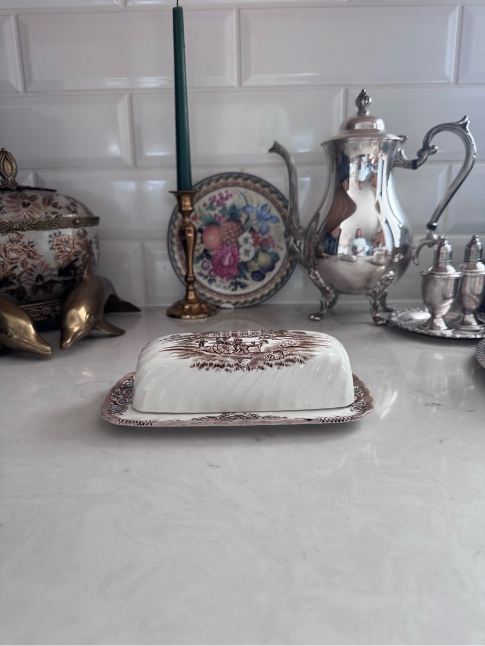 Vintage Johnson Bros Heritage Hall StaffordShire England Butter Dish